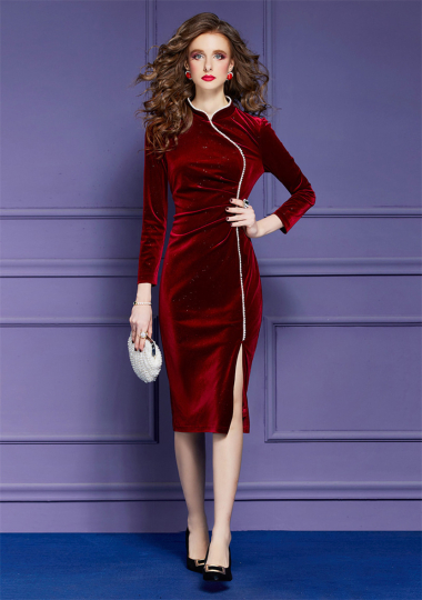 Wholesaler BY GRAZIELLA - Velvet sheath dress Red