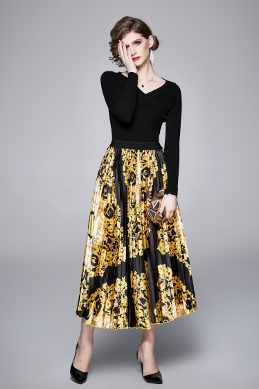 Wholesaler BY GRAZIELLA - Black and yellow pleated dress