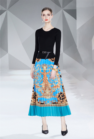 Grossiste BY GRAZIELLA - Robe plissée Noir et turquoise
