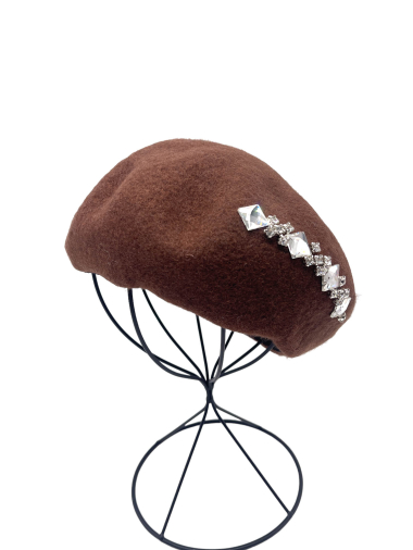 Wholesaler By Oceane - Wool beret decorated with diamond rhinestones