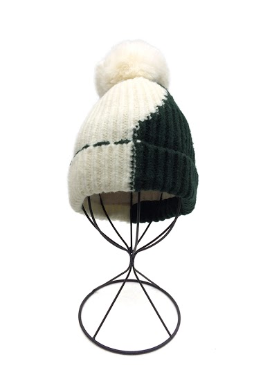 Wholesaler By Oceane - DIAGONAL BICOLOR BEANIE WITH FOLD UP EDGE - FLEECE LINING