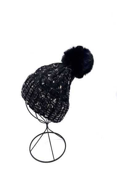 Großhändler By Oceane - Cable beanie with reversed beam- fleece lining and removable pom-pom