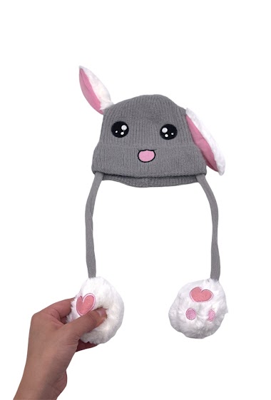 Mayorista By Oceane - Rabbit beanie for kids with movable ears by squeezing paws