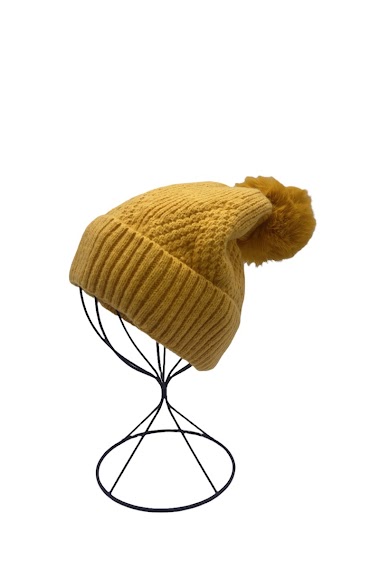 Wholesaler By Oceane - Large pattern knitted beanie hat with pompon