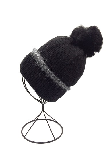 Großhändler By Oceane - SIMPLE BEANIE WITH REVERSED BEAM AND BICOLOUR DECO ON THE EDGE, FLEECE LINING