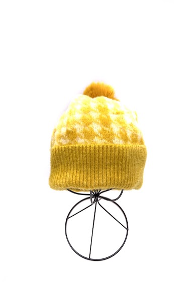 Wholesaler By Oceane - KNIT BEANIE WITH REVERSED BEAM -FLEECE LINING, REMOVABLE POM-POM