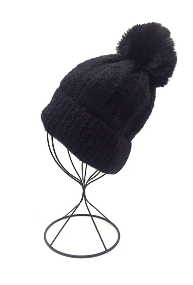 Wholesaler By Oceane - SIMPLE WIDE RIB BEANIE WITH REVERSED BEAM-FLEECE LINING, REMOVABLE POM-POM