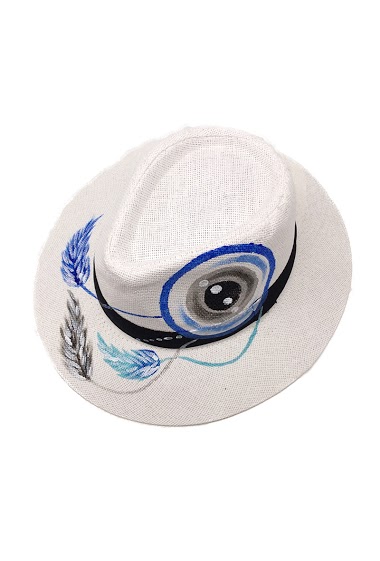Mayorista By Oceane - PANAMA HAT WITH HAND PAINTED PICTURE OF AN EVIL EYE DREAM CATCHER