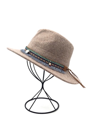Wholesaler By Oceane - COWBOY HAT IN WOOL DECO WITH BRAIDED TAPE & BEADS
