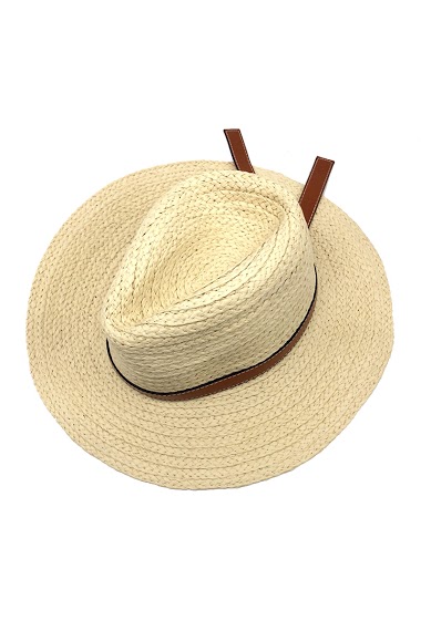 Wholesaler By Oceane - STRAW HAT WITH IMITATED LEATHER RIBBON DECO