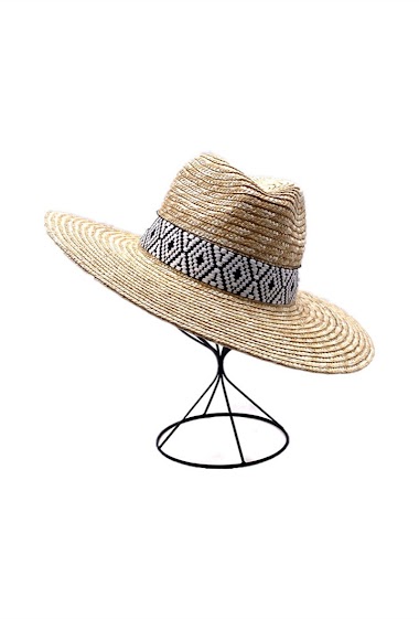 Wholesaler By Oceane - STRAW FEDORA HAT DECORATED WITH AN AZTEC BAND