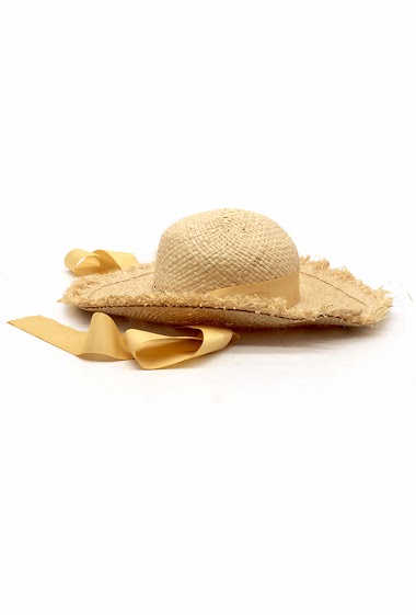 Wholesaler By Oceane - STRAW HAT WITH WIDE RIBBON TIE
