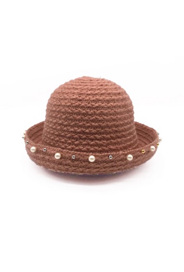 Wholesaler By Oceane - TAPE STRAW HAT WITH PEARL & MINI MIRROR BALLS DECO