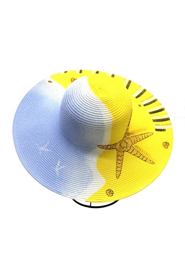 Wholesaler By Oceane - FLOPPY HAT WITH HAND PAINTED PICTURE OF THE BEACH WITH A STARFISH
