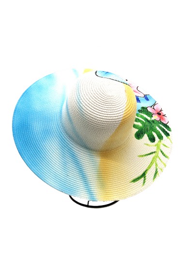 FLOPPY HAT WITH HAND PAINTED PICTURE OF THE BEACH WITH A STARFISH
