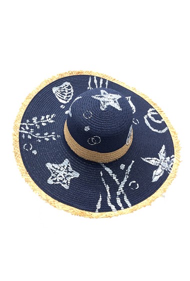 Wholesaler By Oceane - FLOPPY HAT WITH HAND PAINTED PICTURE OF STARFISH AND SEASHELLS