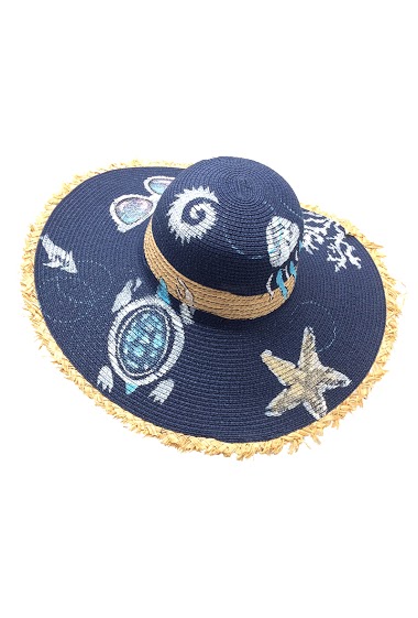 Wholesaler By Oceane - FLOPPY HAT WITH HAND PAINTED PICTURE OF STARFISH, SEA TURTLE