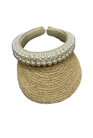 Grossiste By Oceane - Casquette visière en paille décoré de perles