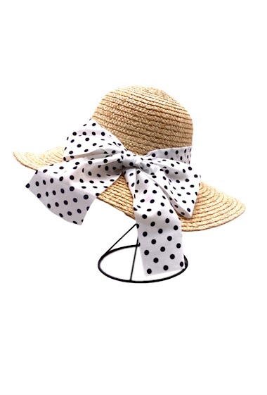 Wholesaler By Oceane - WIDE BRIM BEACH HAT DECORATED WITH A LARGE POLKA DOT BOW TIE