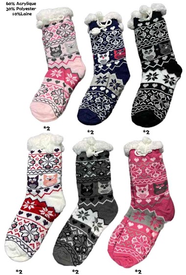 Wholesaler By Oceane - Christmas print socks with plush fur and bobble detail - owl pattern