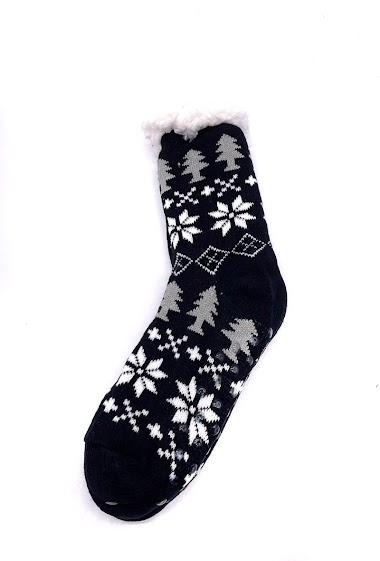 Grossiste By Oceane - Chaussettes à motif de Noël avec fourrure peluche - Motif sapin