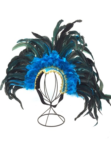 Wholesaler By Oceane - MASQUERADE HEAD PIECE DECORATED WITH LONG AND SHORT FEATHERS AROUND THE MASK