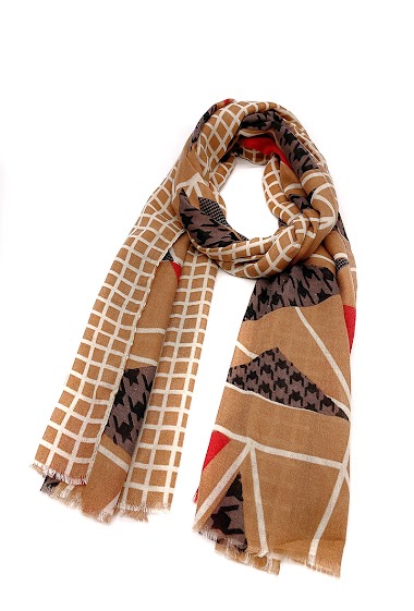 Wholesaler By Oceane - SCARF WITH GEOMETRICAL AND HOUNDSTOOTH PATTERN