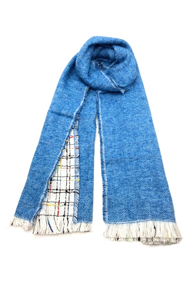 Wholesaler By Oceane - DOUBLE SIDE SCARF, ON SIDE SOLID COLOUR, ONE SIDE WITH CHECK PATTERN