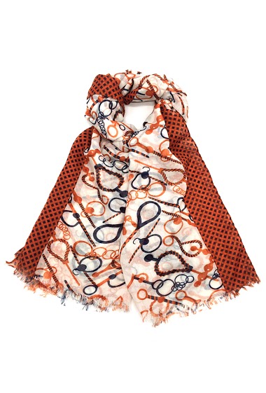 Wholesaler By Oceane - SCARF PRINTED WITH GEOMETRIC PATTERNS AND SOLID COLOR BORDER ON THE SIDE