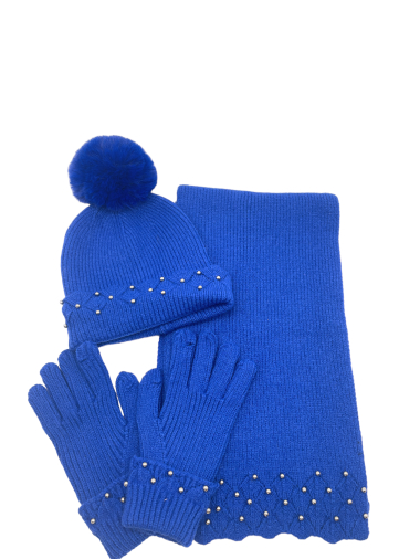 Grossiste By Oceane - Emsemble bonnet echarpe gant avec petite perles