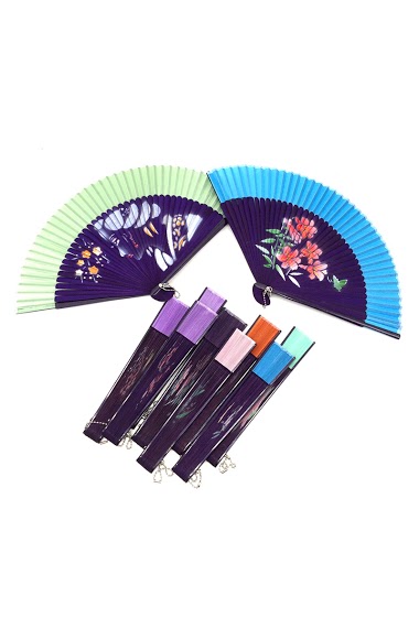 Wholesaler By Oceane - HAND FAN IN BAMBOO DECORATED WITH FLORAL HAND PAINTING