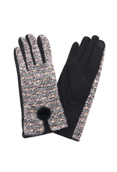 Wholesaler By Oceane - LIGHT LINE PATTERN GLOVE WITH FAKE FUR POMPON, TOUCH SCREEN SENSITIVE