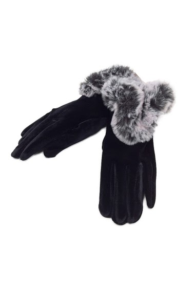 Wholesaler By Oceane - SUEDE TEXTURE GLOVE WITH FAKE CHINCHILLA CUFF, TOUCH SCREEN SENSITIVE