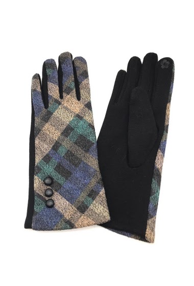 Wholesaler By Oceane - TARTAN CHECK GLOVE WITH DECO BUTTONS, TOUCH SCREEN SENSITIVE