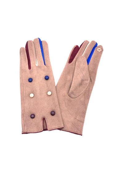 Wholesaler By Oceane - SUEDE TEXTURE BICOLOR GLOVES WITH DECO BUTTONS, TOUCH SCREES SENSITIVE