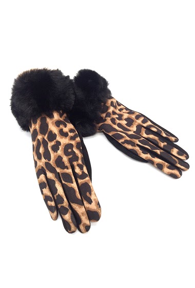 Wholesaler By Oceane - GLOVES WITH LEOPARD PRINT AND FAKE FUR CUFFS. TOUCH SCREEN SENSITIVE