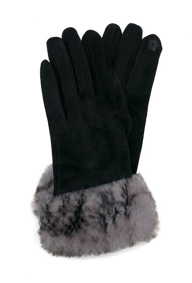 Wholesaler By Oceane - GLOVES IN SUEDE TOUCH WITH FAKE FUR CUFFS. TOUCH SCREEN SENSITIVE