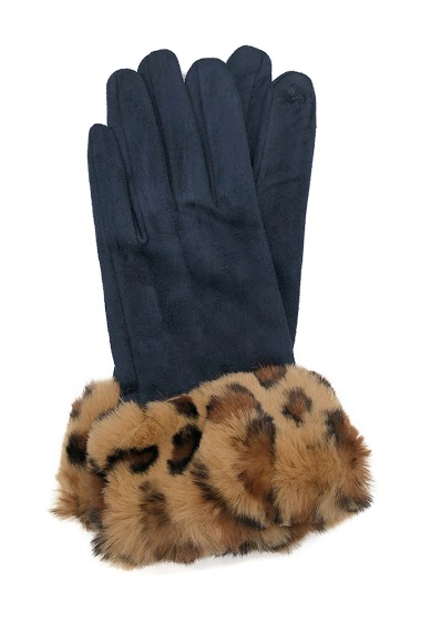 Großhändler By Oceane - GLOVES IN SUEDE TOUCH WITH LEOPARD PRINT FAKE FUR CUFFS. TOUCH SCREEN SENSITIVE