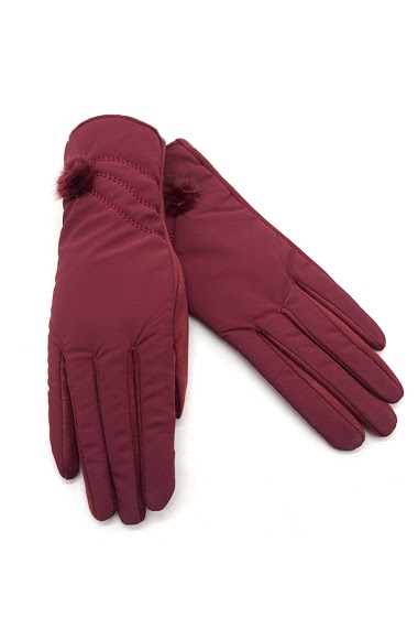 Wholesaler By Oceane - PADDED GLOVES WITH MINK POM-POM ON THE SIDE. TOUCH SCREEN SENSITIVE