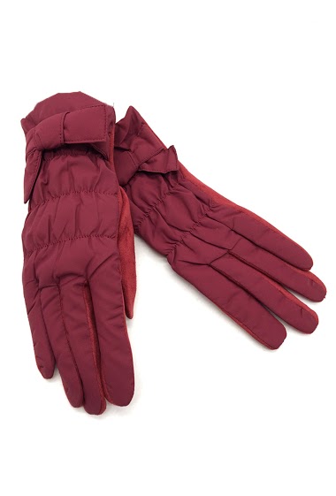 Großhändler By Oceane - Touch-Handschuhe im Daunenjacken-Stil mit großer Schleifenverzierung