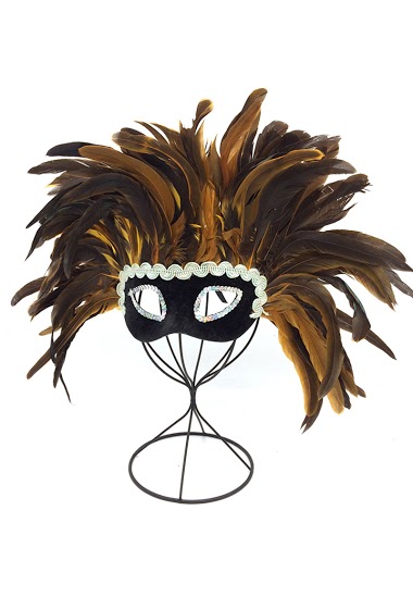 Wholesaler By Oceane - MASQUERADE MASK WITH FEATHER ABOVE THE MASK