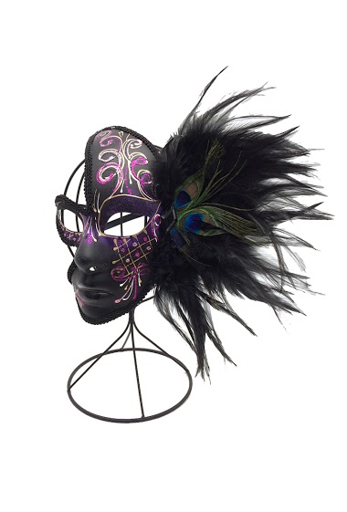 Wholesaler By Oceane - HALF FACE VENEIA MASK DECORATED WITH A BIG VOLUME OF FEATHERS