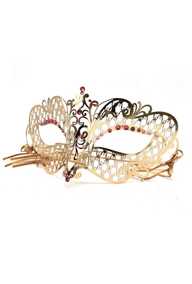 Wholesaler By Oceane - MASQUERADE EYE MASK IN GOLD DECORATED WITH RUBY COLOR GEMS