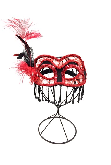 Großhändler By Oceane - MASQUERADE EYE MASK DECORATED WITH BRAID RIBBONS AND FEATHERS ON THE SIDE