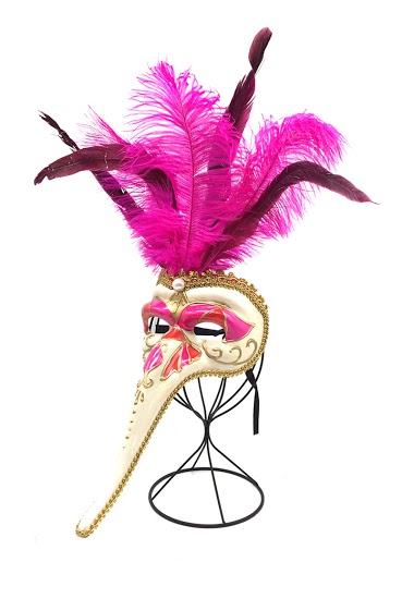 Wholesaler By Oceane - VENEZIA EYE MASK WITH LONG NOSE DECORATED WITH FEATHERS