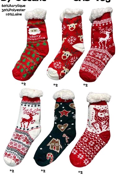 Grossiste By Oceane - Pack de chaussettes de Noël fantaisie avec fourrure peluche- motif mélangé