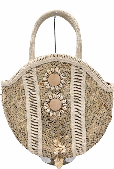 Großhändler By Oceane - Round handbag decorated with embroidery and small flower shaped shells
