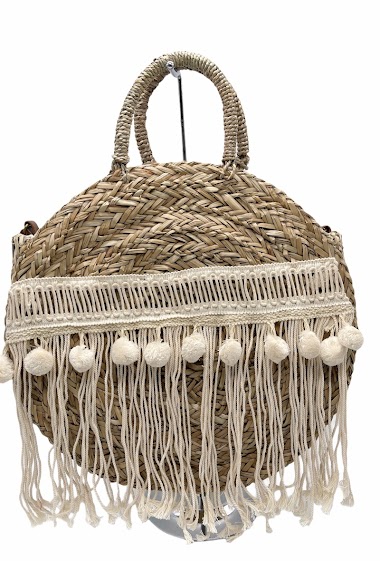 Großhändler By Oceane - Round straw handbag decorated with small pompoms and tapered details