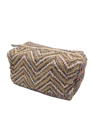Wholesaler By Oceane - COSMETIC POUCH, HAND EMBROIDERY WITH SEQUINS & CORDS ON JQ FABRIC