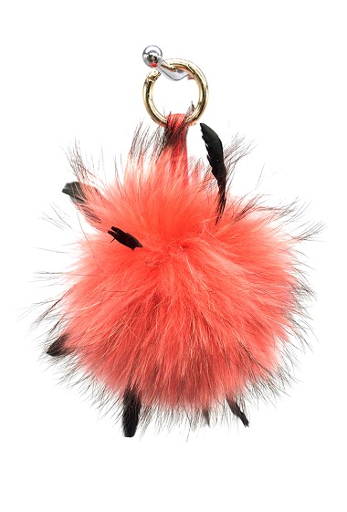 Wholesaler By Oceane - KEY CHAIN/ BAG DECORATION POM-POMS MADE WITH FOX FUR, MARMOT AND FEATHERS